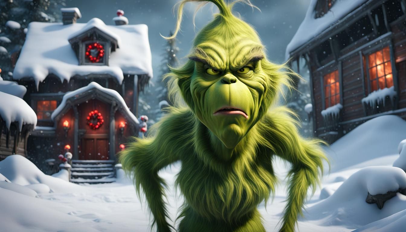 Evil Horror Grinch in Snowy Christmas Scene