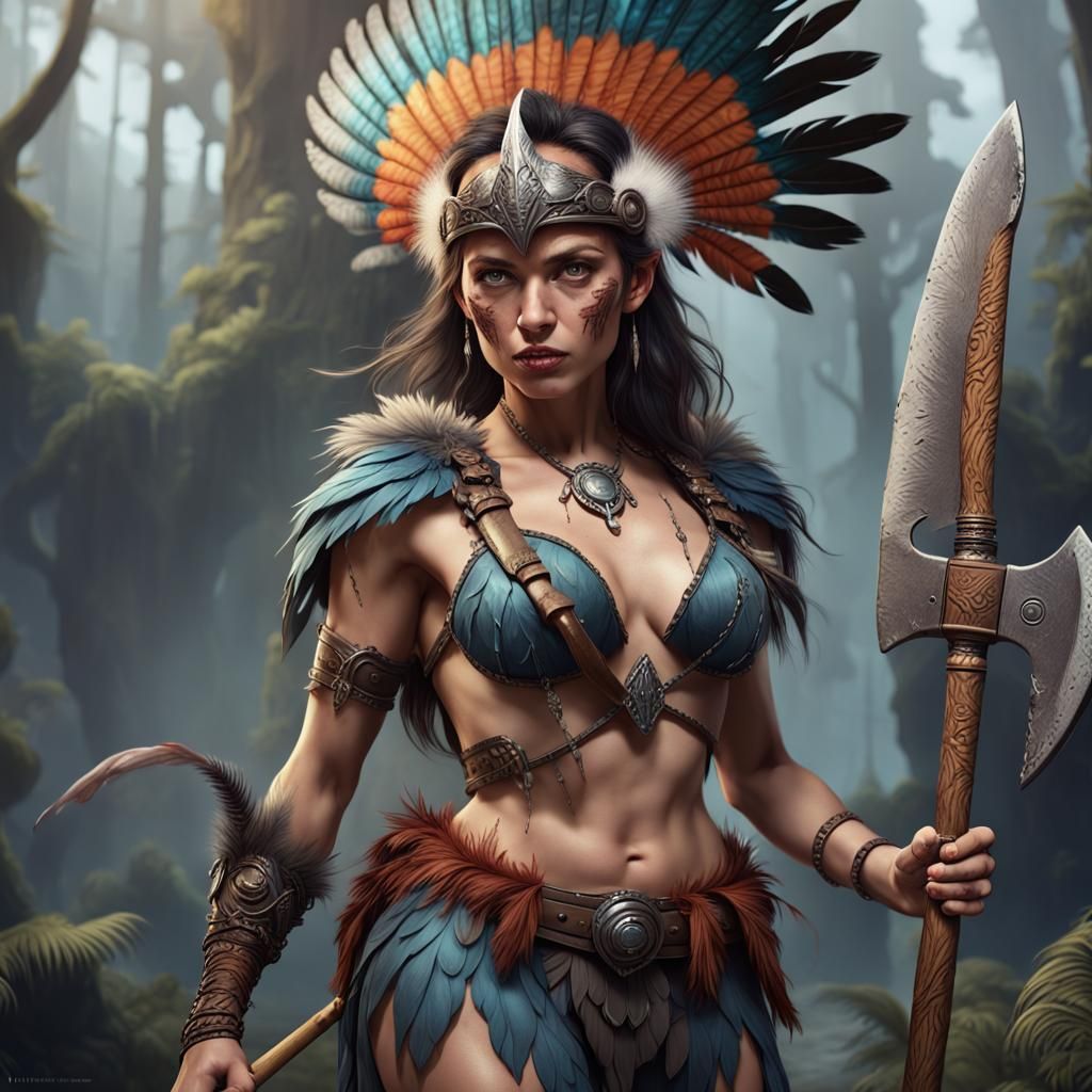 Amazon Woman with Axe: Fantasy Concept Art