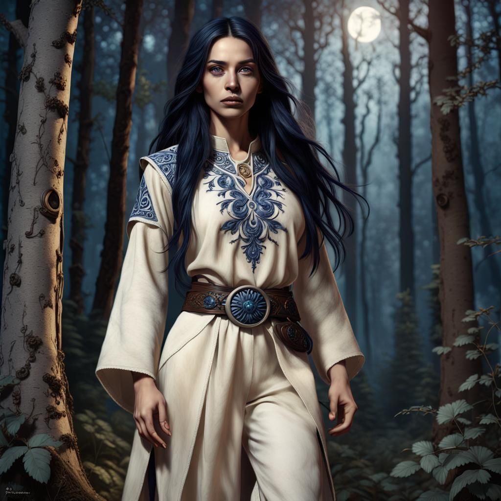 Kalashtar Druid Portrait in Moonlit Forest, Hyperrealistic