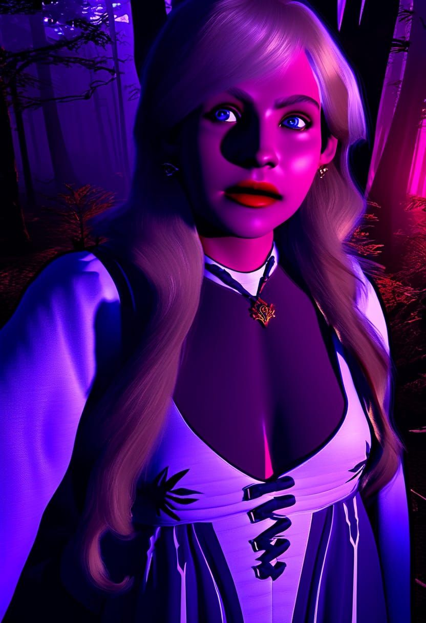 Blonde Vampire in Dark Forest, Frazetta-Style Art