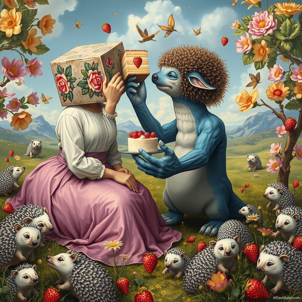 Whale-Like Creature Offers Paw in Dürer Style