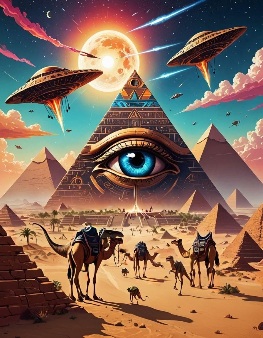 Eye of Horus with Pyramids and Spaceships