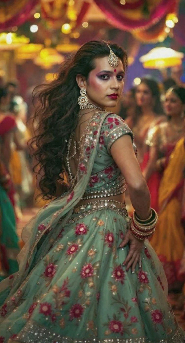 Indian Dancer in Lehenga Choli Performing Garba