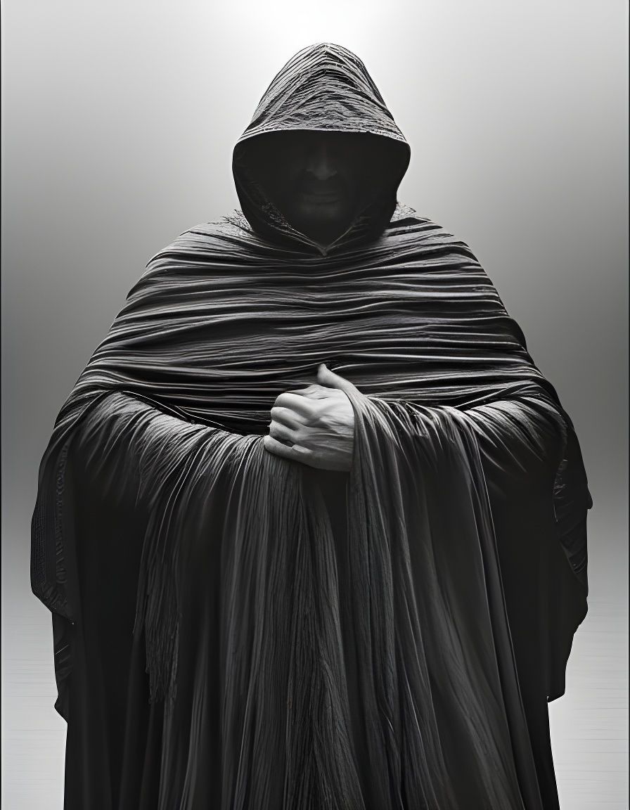 Terrifying Wrinkled Sorcerer in Shadowed Cape