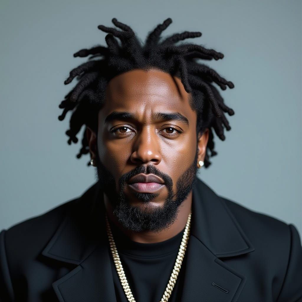 Kendrick Lamar in Noir Style with Intense Gaze