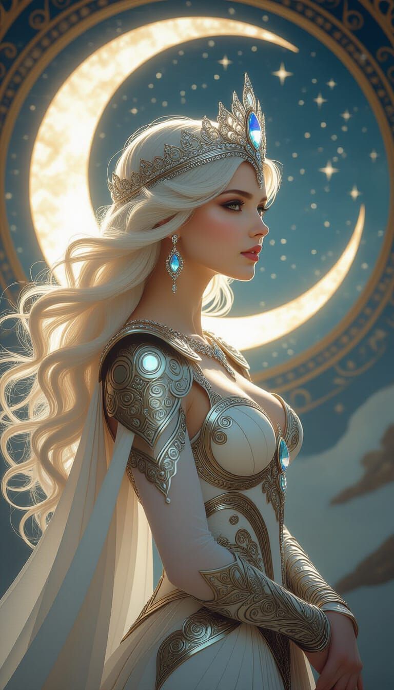 Celestial Moon Goddess in Art Nouveau Style
