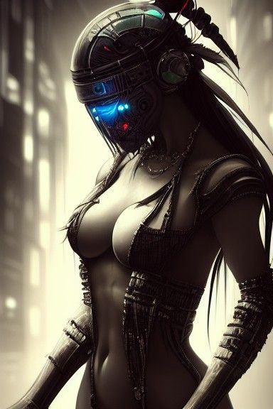 Cyberpunk Goddess in Cyberpunk City Landscape