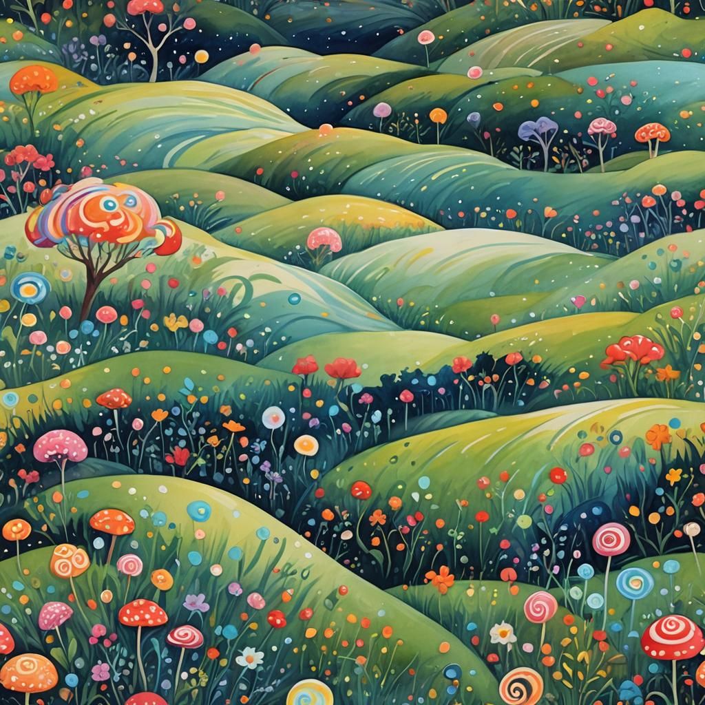 Serene Night Landscape in Fantasy Gouache Style