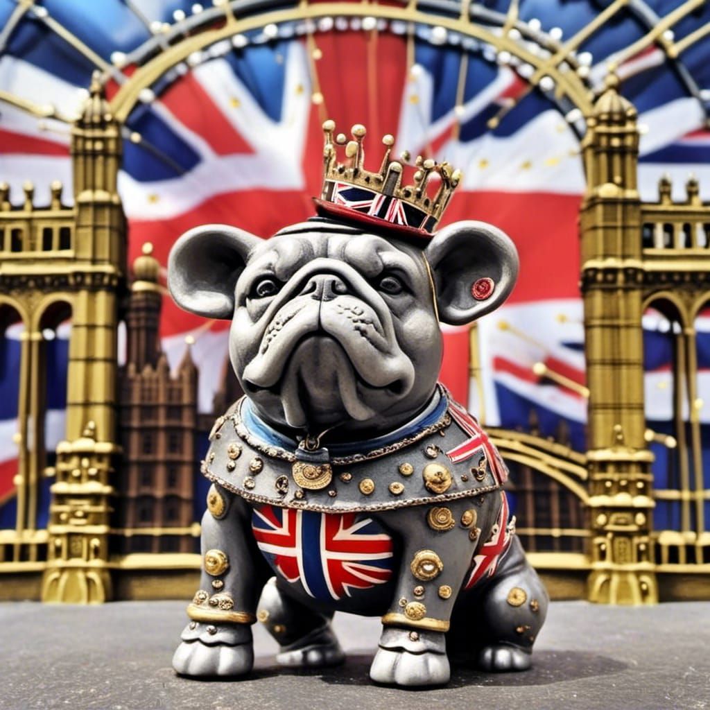 Cute British Bulldog with London Collage