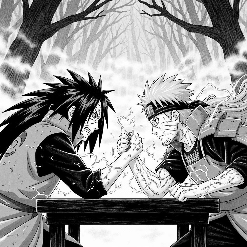 Intense Arm Wrestling Match in Dark Inkwork Style