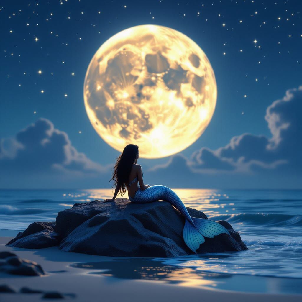 Mermaid Silhouette at Night as Matte Painting