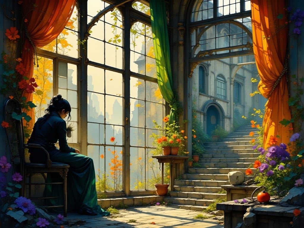 Window Overlooking Courtyard: Concept Art Portrait
