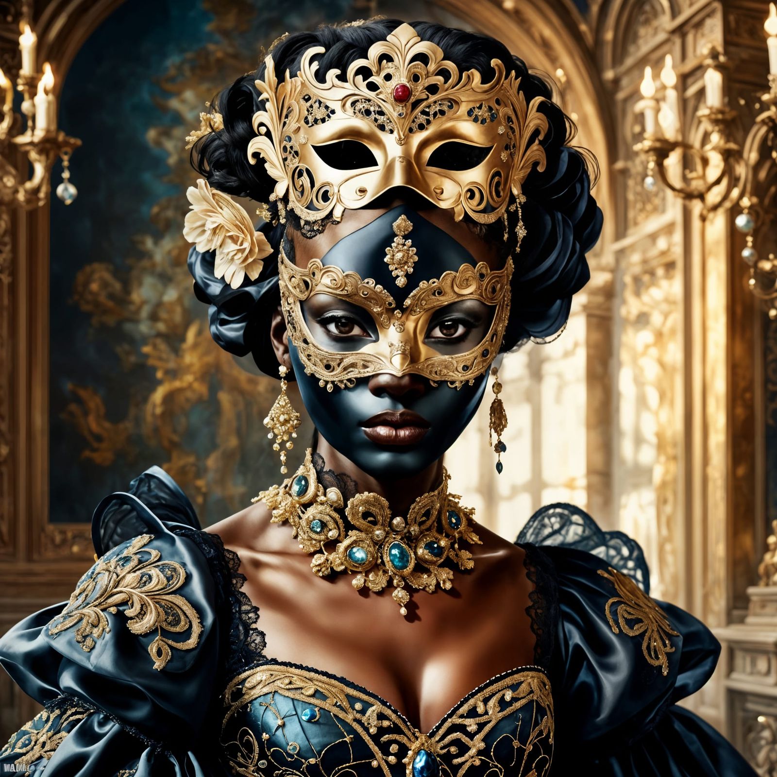 Venetian Dress and Mask on Beautiful Black Woman