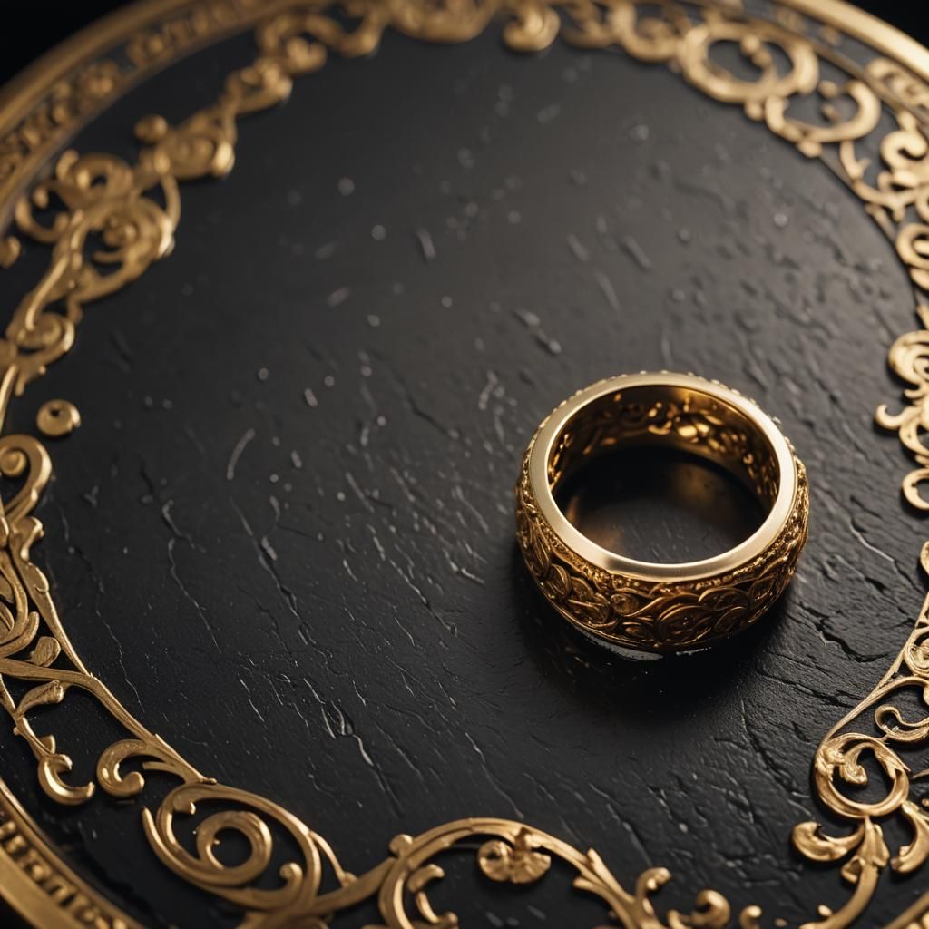 Macro Shot of 24k Gold Ring on Black Pedestal