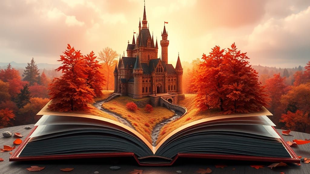 Enchanted Autumnal Castle Rises from Pop-up Book Pages