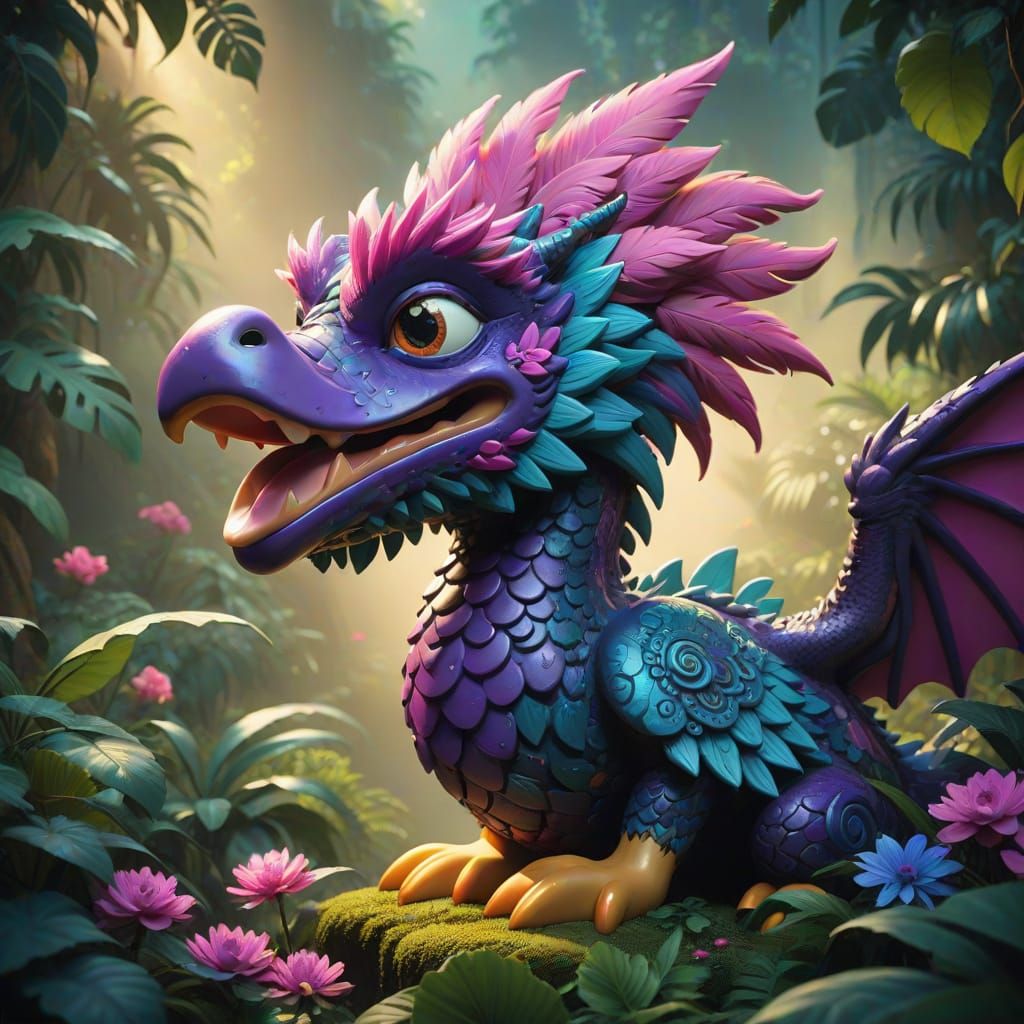 Hyperrealistic Aztec Dragon Rubber Duck in Vibrant Jungle Sc...