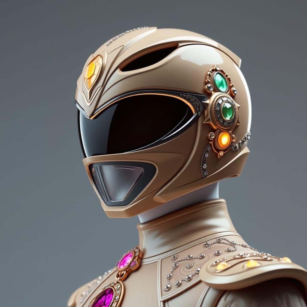 Beige Power Ranger Shines with Glowing Jewelry and Intricate...