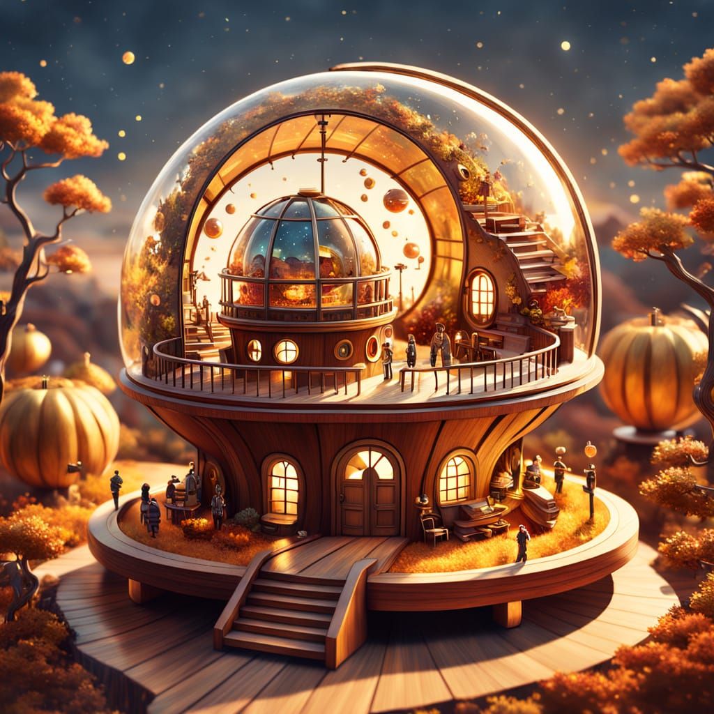 Whimsical Autumn Observatory Inside Walnut Shell