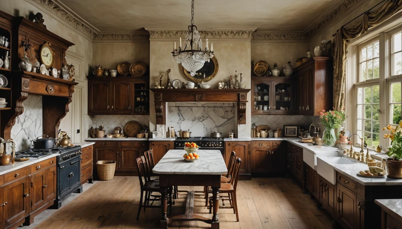 1920s Manor House Kitchen in Watercolour Style