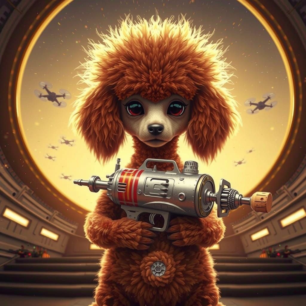 Hyper-Realistic Alien Poodle Hybrid with Retro-Futuristic Ra...