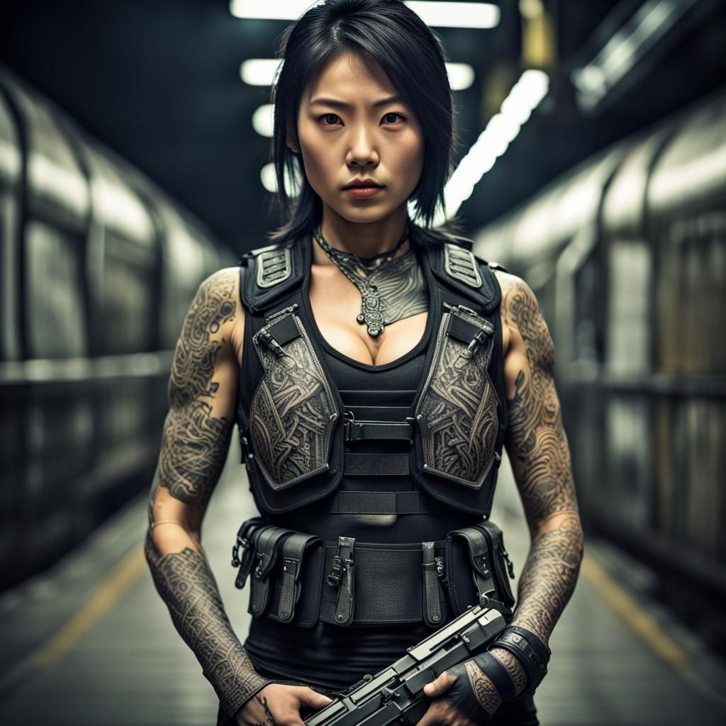 Cyberpunk Asian Woman in Underground Scene