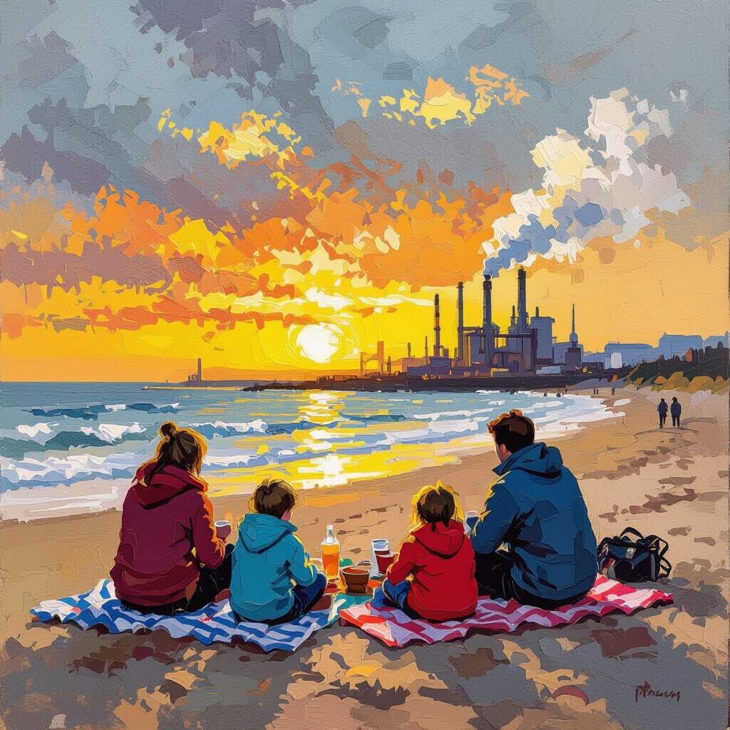 Aberavon Beach Sunset: Impressionist Gouache and Watercolor