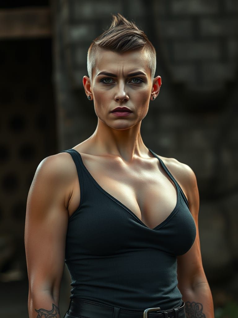 Stone Butch Woman in Mobster Chic, Cinematic Portrait