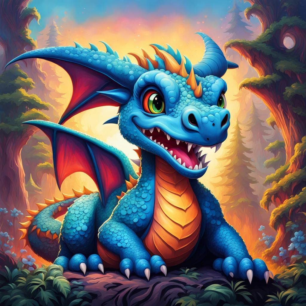 Animated Blue Ombre Dragon in Graffiti Art Style