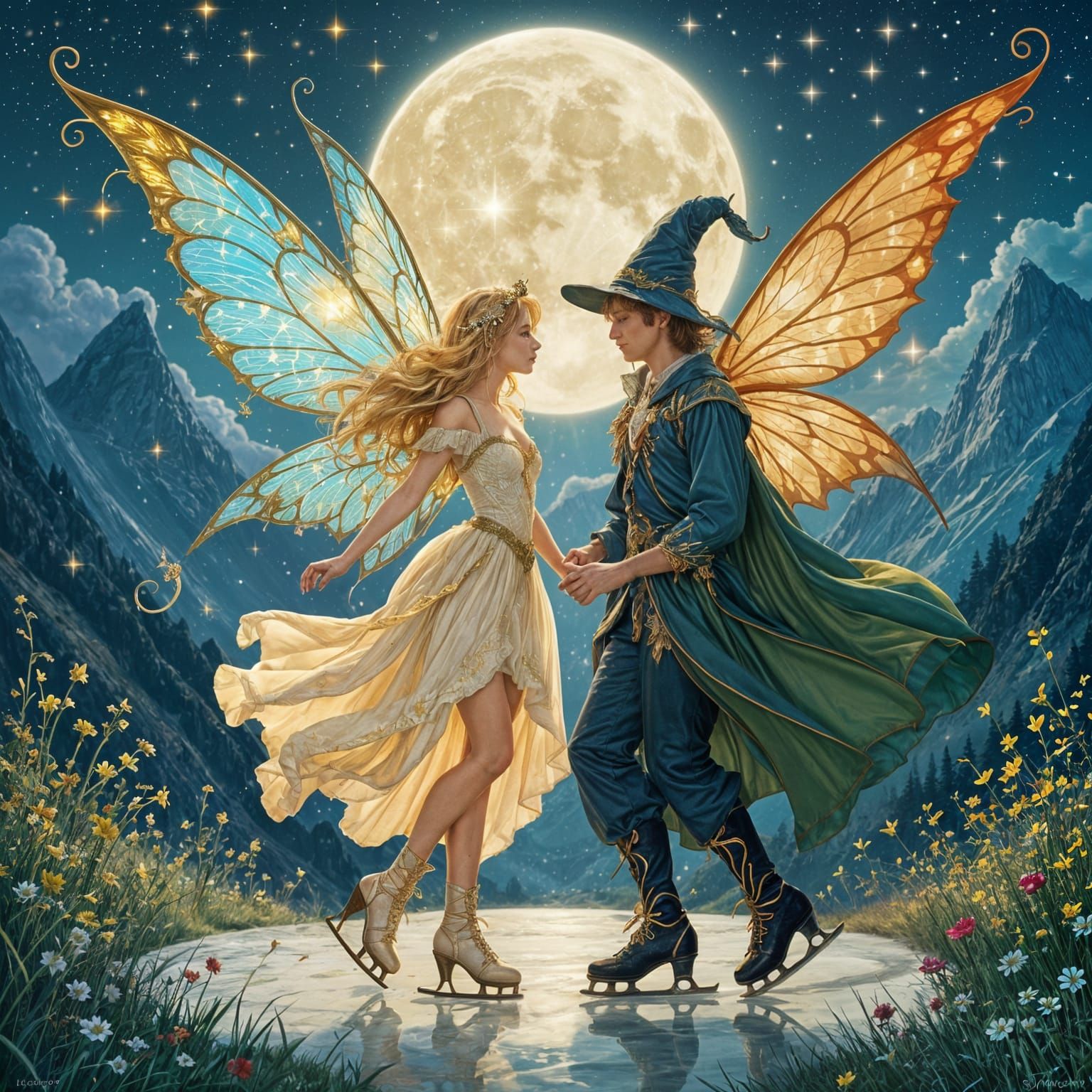 Magical Fairy and Wizard Dance Under Moonlight