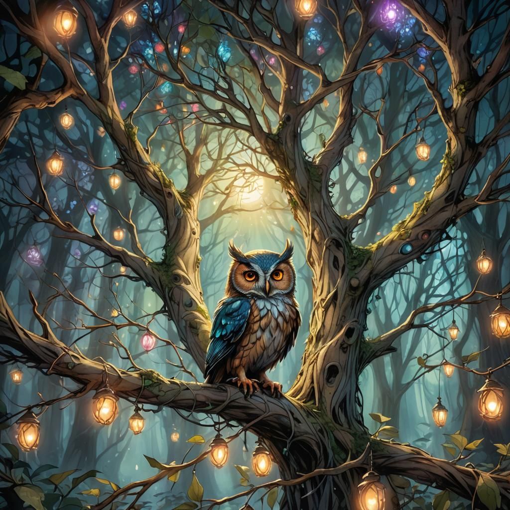 Enchanted Forest Fairy Watching Traveler, Watercolor Art