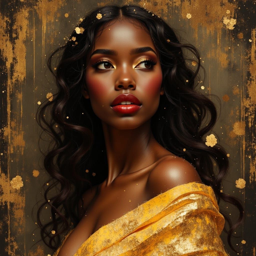 African Goddess Portrait in Divine Oil Painting Style