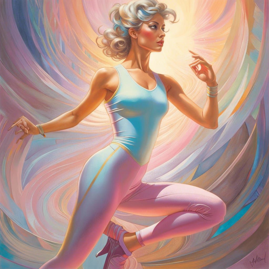 1980s Aerobics Girl in Pastel Leotard