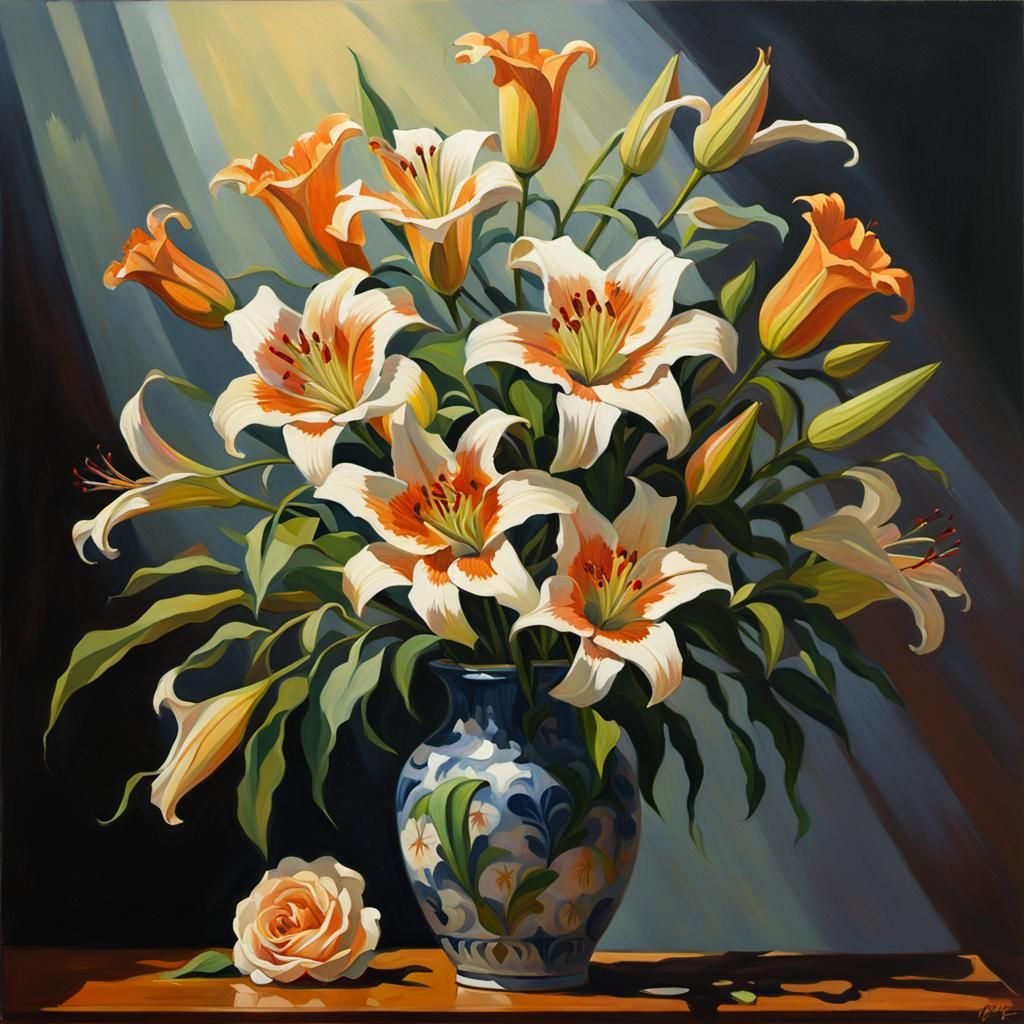 Floral Arrangement in Baroque Australian Tonalism Style