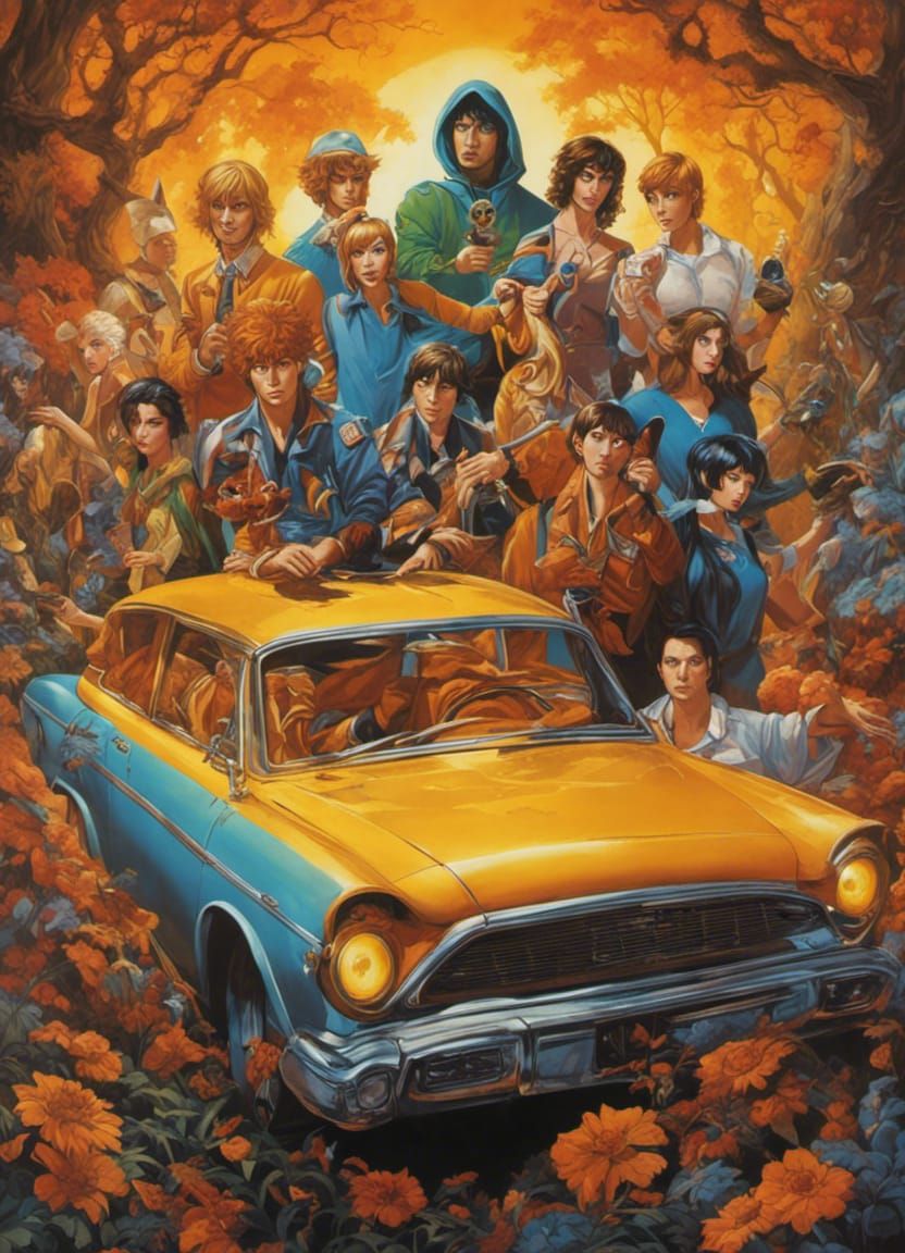 Scooby-Doo Gang Solving Mysteries in Acrylic Style