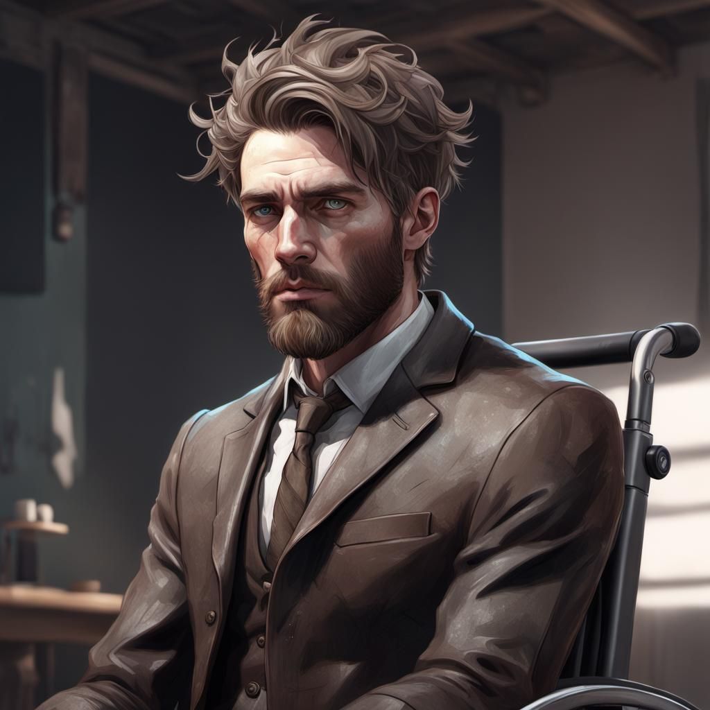 Pale Man in Wheelchair: Detailed 8K Portrait