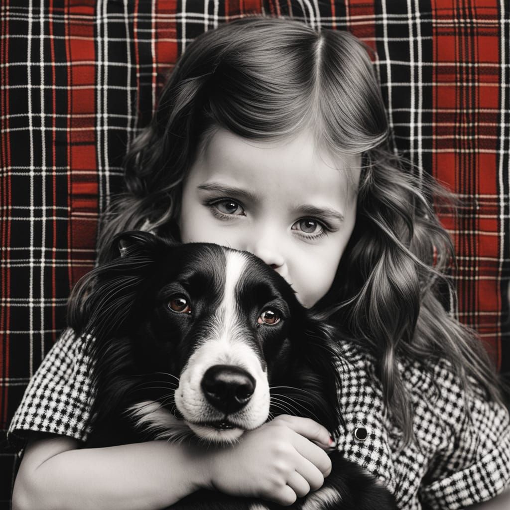 Girl with Collie in Plaid, Detailed Drawing