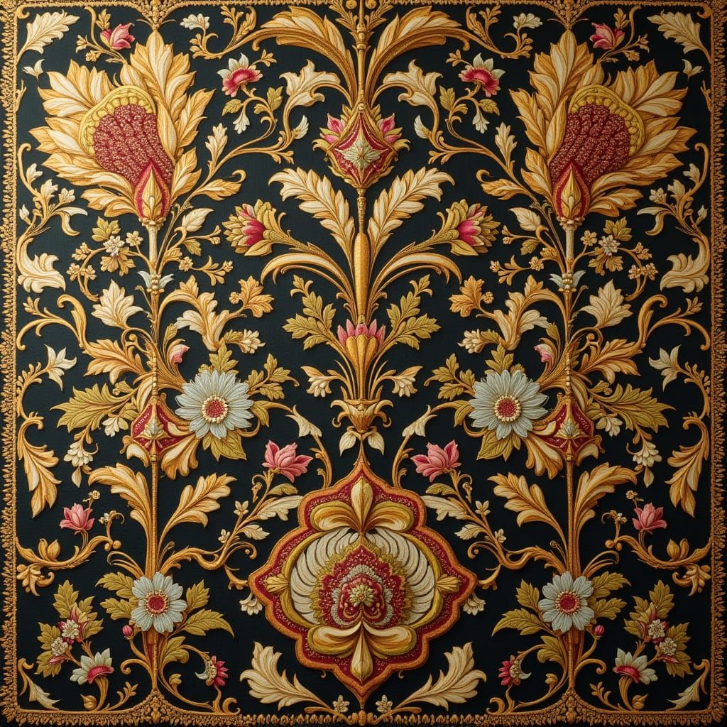 Luxurious Brocade Fabric in Golden Threads and Florals