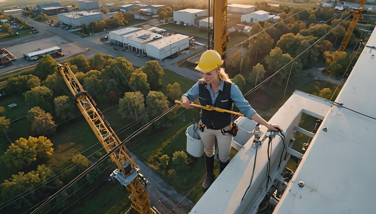 Electrician Fixing Wires at Sunrise in High Definition