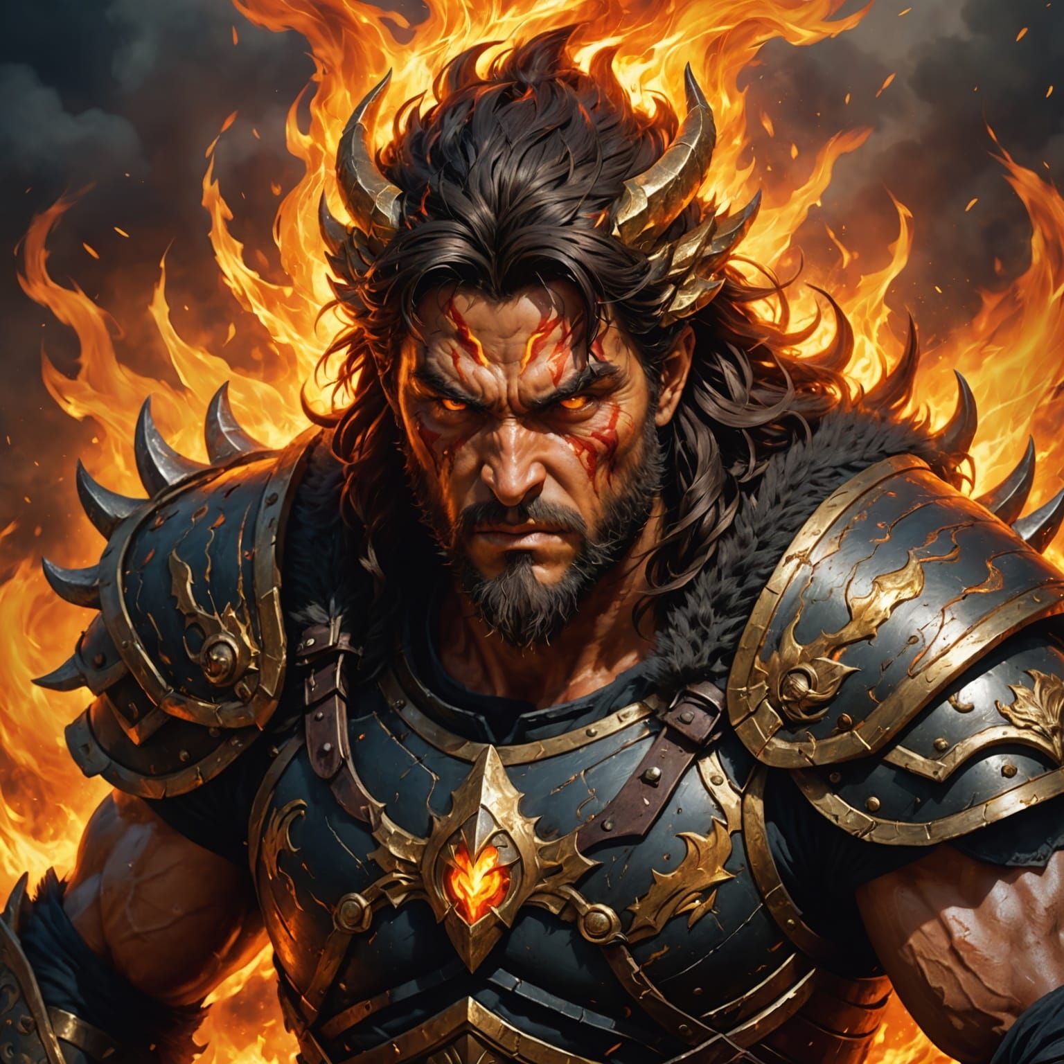 Fierce Warrior of Blazing Inferno in Renaissance Style