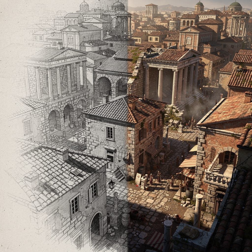 Ancient Roman City Sketch with 3D Textures
