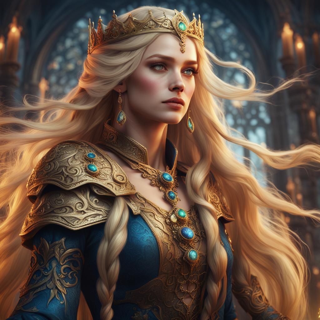 Beautiful Blonde Princess Portrait in Detailed Matte Paintin...