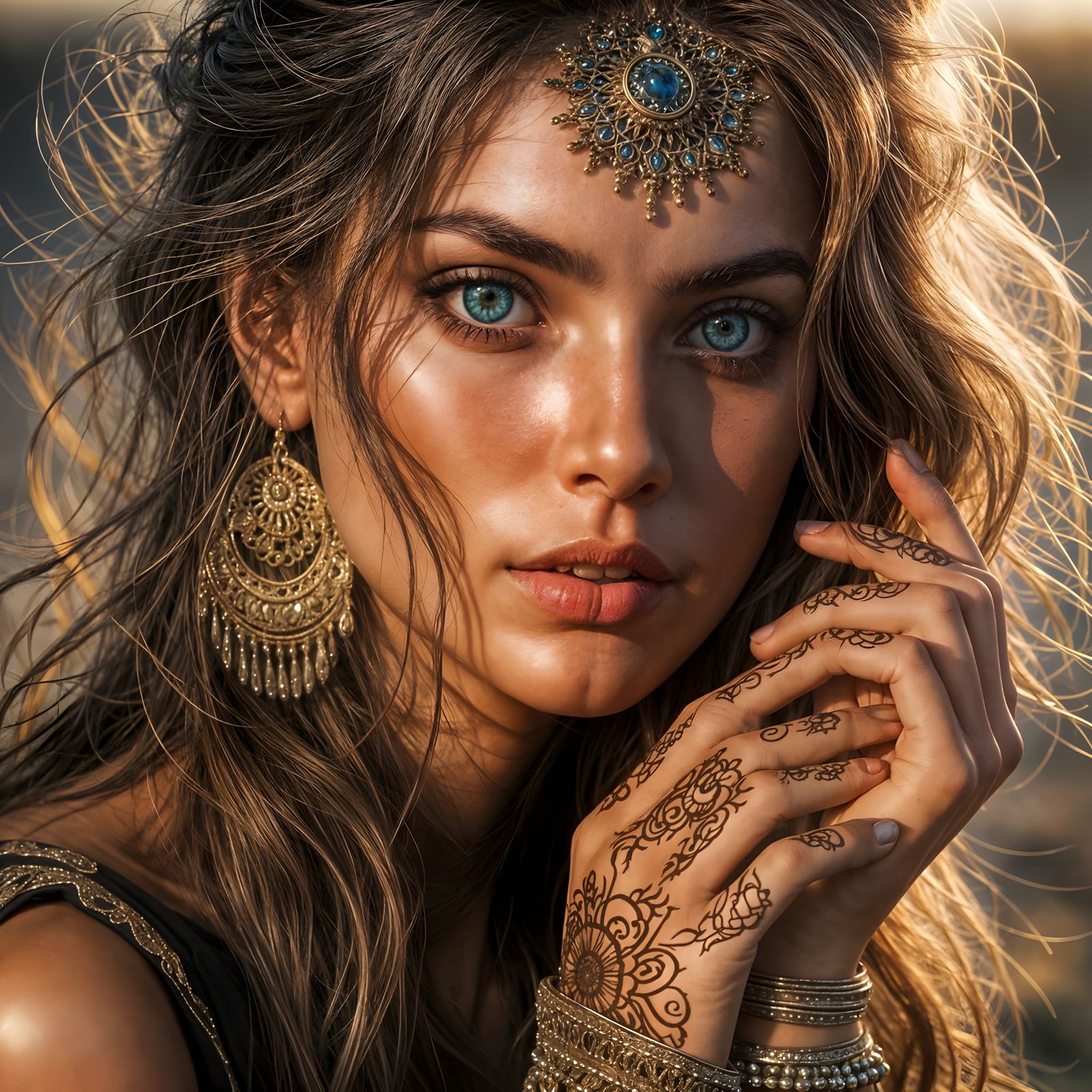 Surreal Bohemian Goddess with Hyperrealistic Portraits in Go...