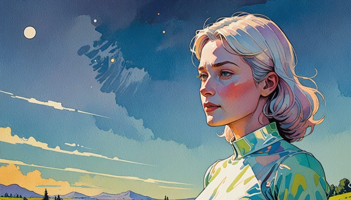 Cheery Android in Bright Daylight, Retro Comic Style