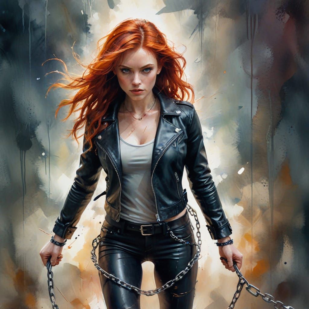 Red-Haired Woman with Broken Chains, Expressionist Art