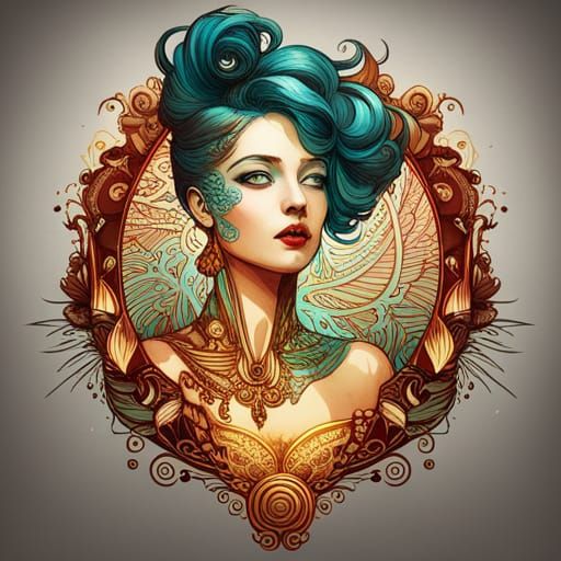 Steampunk Cybernetic Greek Goddess: Digital Art