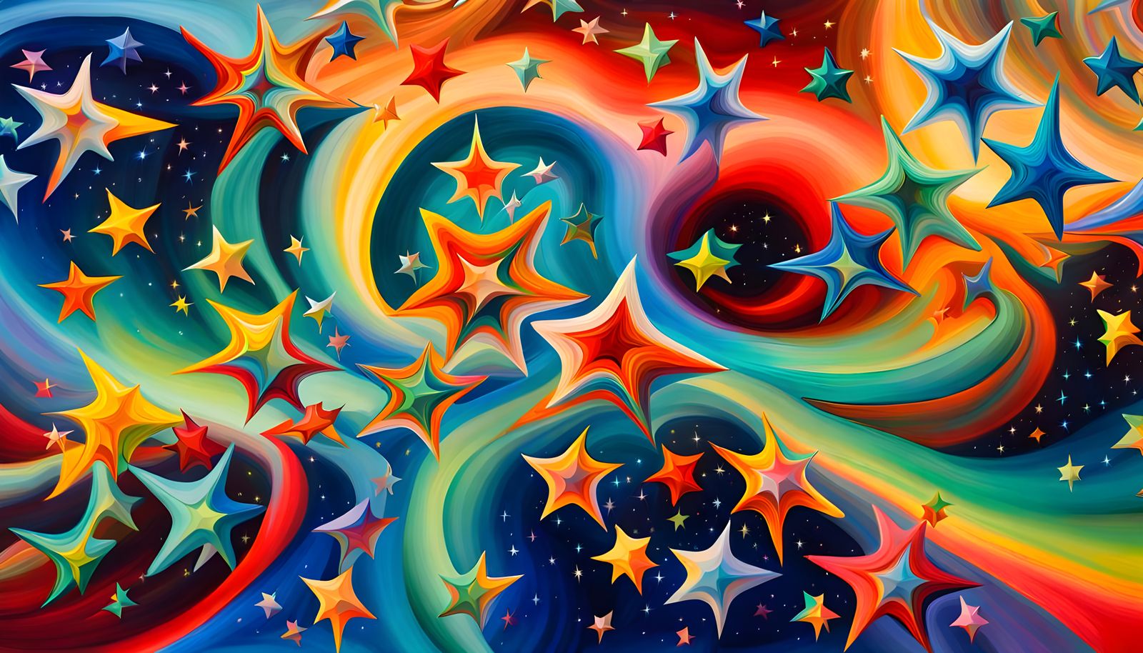 Iridescent Stars Dancing in Cosmic Impasto Style