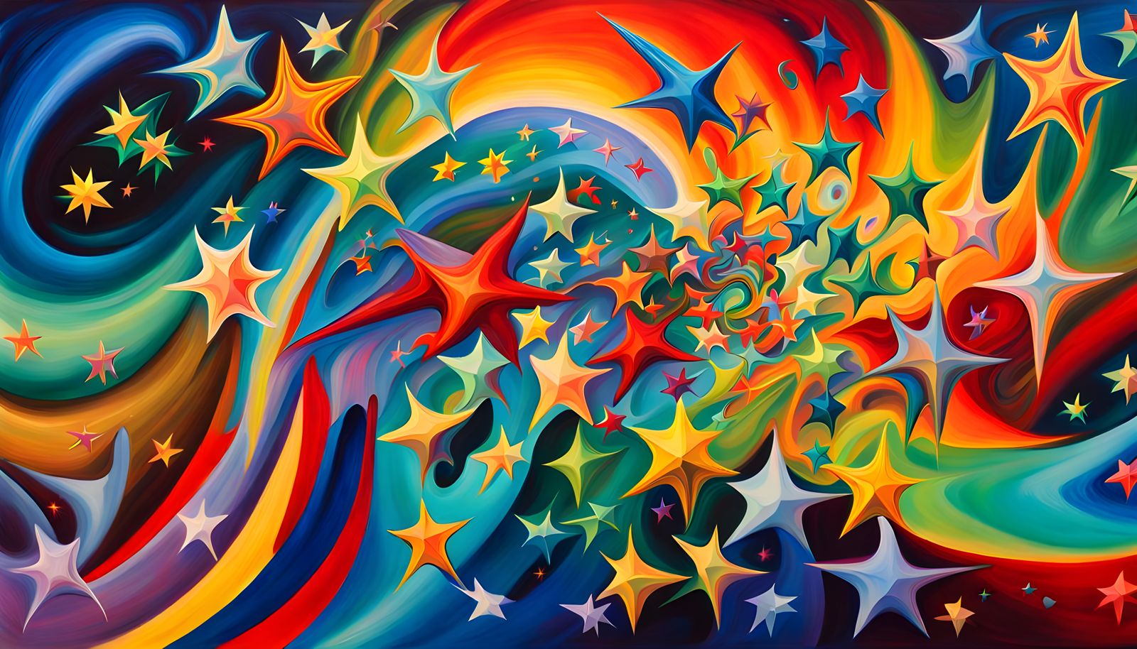 Iridescent Stars Form Cosmic Cluster in Impasto Style