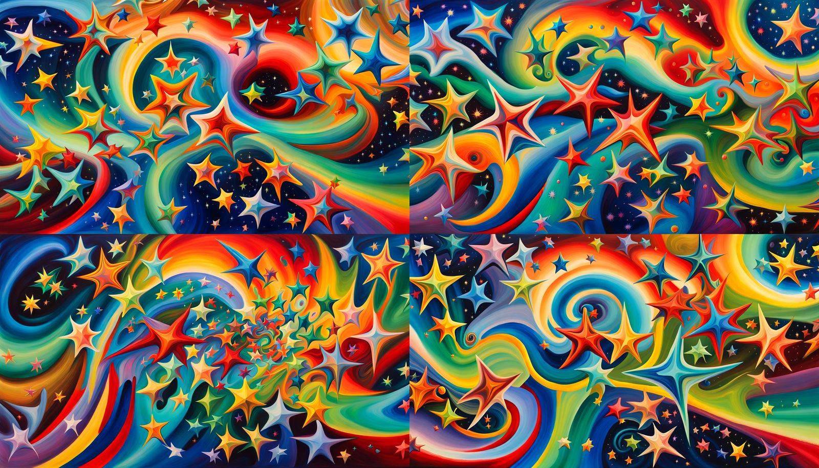 Cosmic Star Dance in Impasto Oil Paint Style