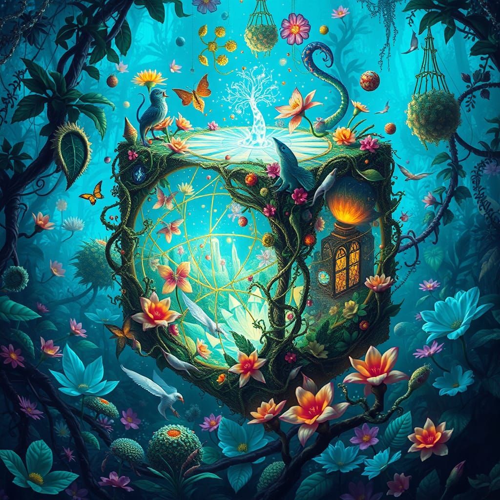 Ethereal Cube Unfolds in Vibrant Fantasy Plant Kingdom