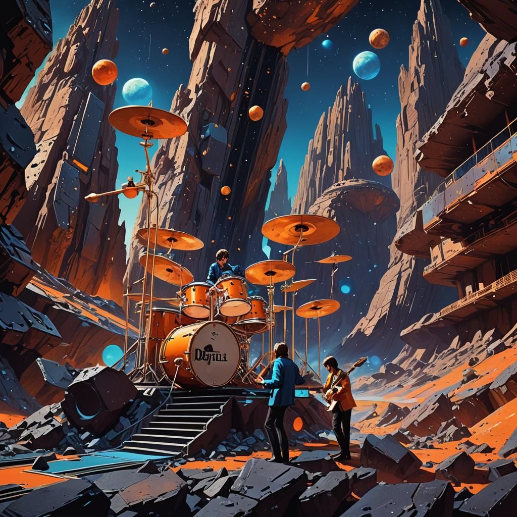 The Beatles Play Asteroids in Syd Mead Style